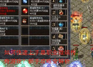 如何快速上手单职业微端传奇游戏?新手攻略全解析 如何快速上手单职业微端传奇游戏?新手攻略全解析
